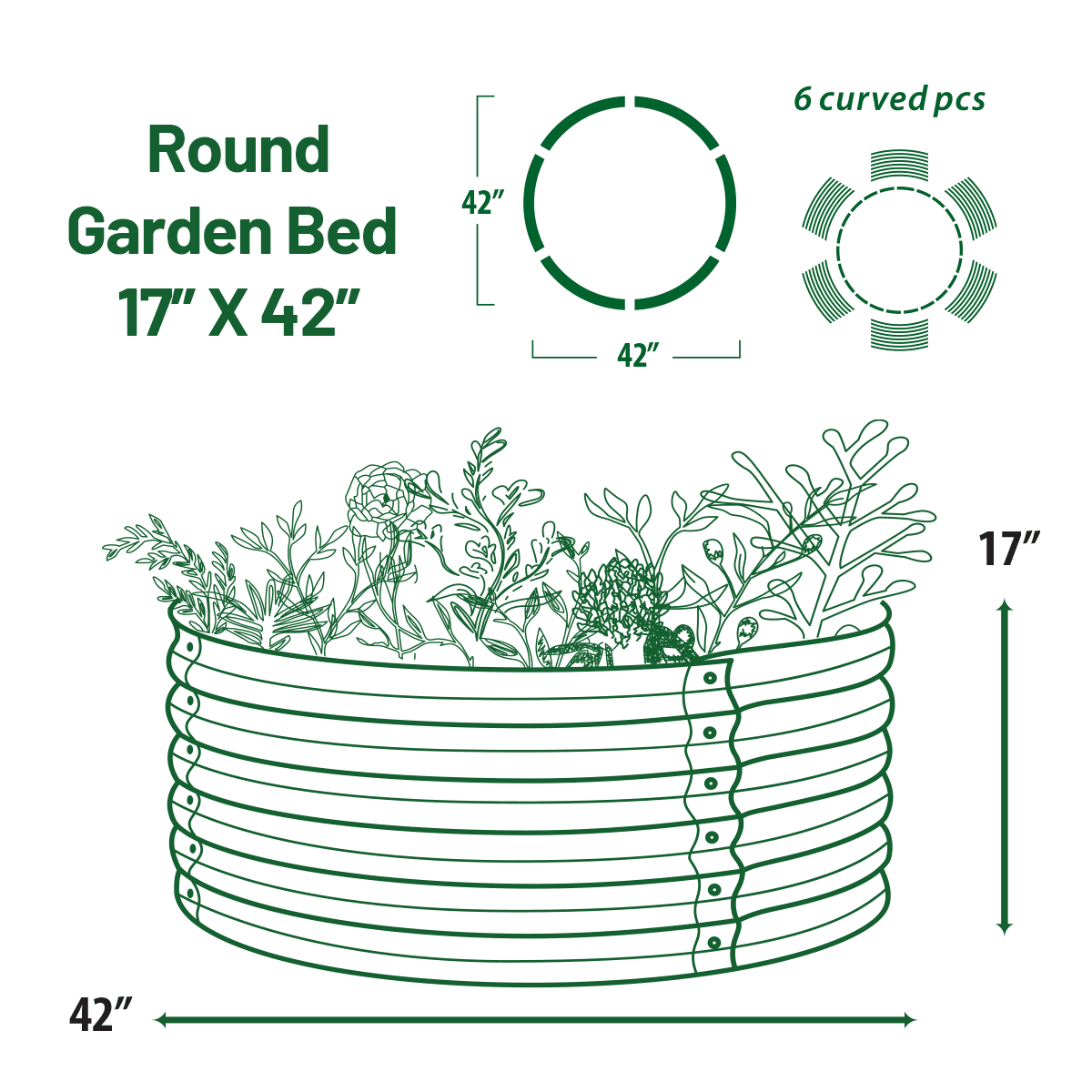 Olle Gardens 17" Tall x 42" Round Raised Garden Bed